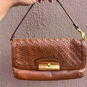 Coach Tan Woven Leather Shoulder Bag